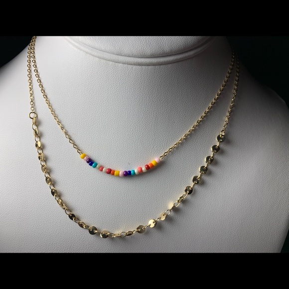 2 strand gold tone seed bead necklace - Picture 1 of 4
